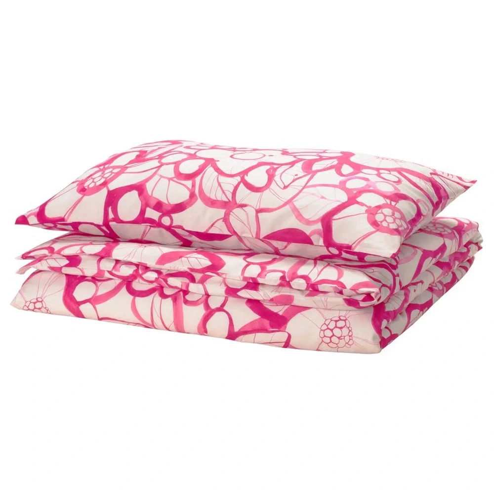 Pink Floral Cotton Duvet Cover Set Twin Size